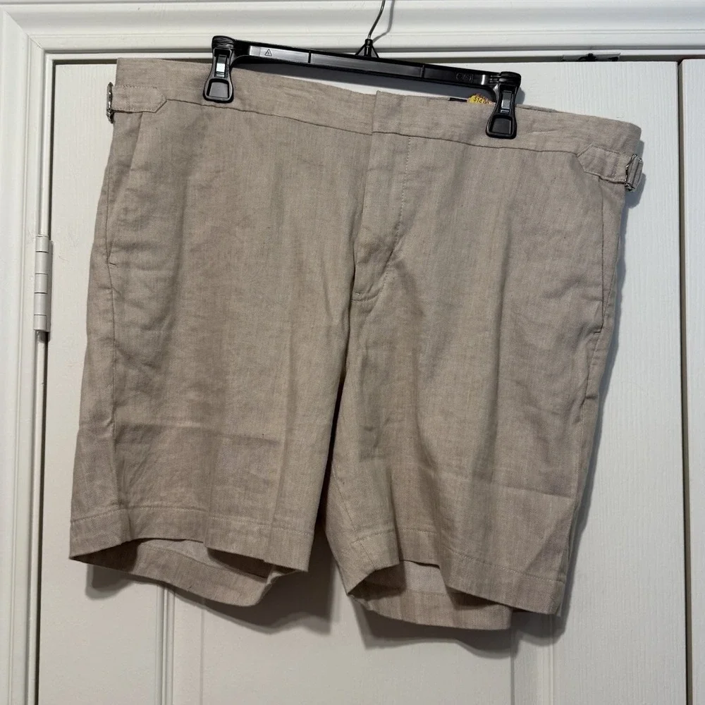 NWT Michael Kors Linen Blend Chino Shorts 38 Khaki Adjustable Waist $98